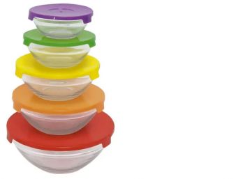 Set x 5 Bowl de Vidrio con Tapa